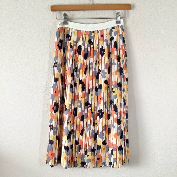 MODCLOTH Accordion Pleat Skirt Mod Floral Midi Preppy Office Retro Pin -Up Sz S - Picture 8 of 13